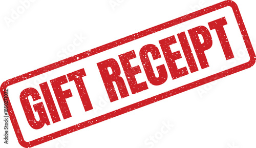 Grunge rubber stamp mark with GIFT RECEIPT text inside a rectangular frame, symbolizing proof of purchase