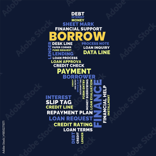 Borrow Credit Loan Dollar Sign Word Cloud, Financial request lending funding and repayment terms