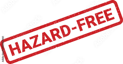 Grunge texture red rubber stamp impression stating HAZARD FREE for product safety certification and secure environments