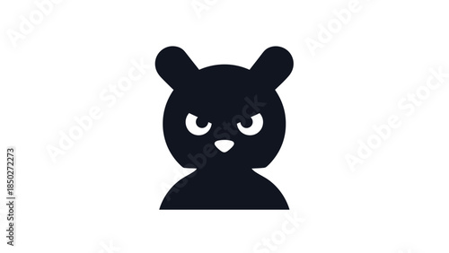 Angry cartoon bear with aggressive facial expression on black background