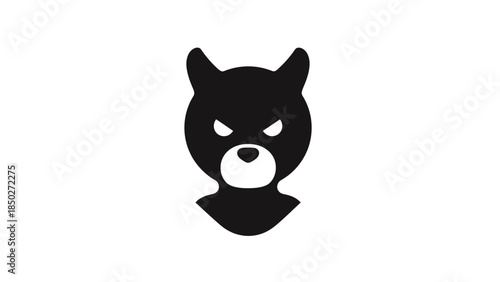 Fierce cartoon bear head with aggressive expression on black background