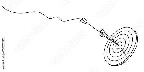Single continuous line drawing vector illustration of a target with an arrow hitting vector illustration. Isolated on transparent background, Archery sport exercise with target board concept. minimal.