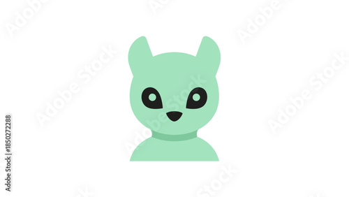 Cute mint green cartoon cat face on black background