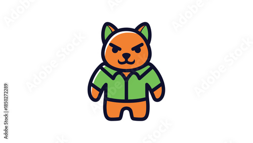 Cartoon orange cat with angry face in green shirt on black