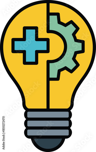 Creative Brain Lightbulb Symbolizes Dual Concept Integrating Innovation and Healthcare Solutions