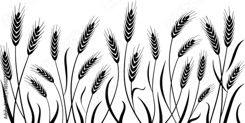 Black wheat ears vector illustration, seamless agricultural grain pattern for organic farming backgrounds designs art