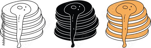 Pancake stack with syrup vector illustration in outline black and color styles breakfast design