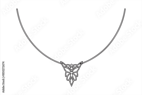 Elegant silver necklace with a detailed pendant design black and white illustration
