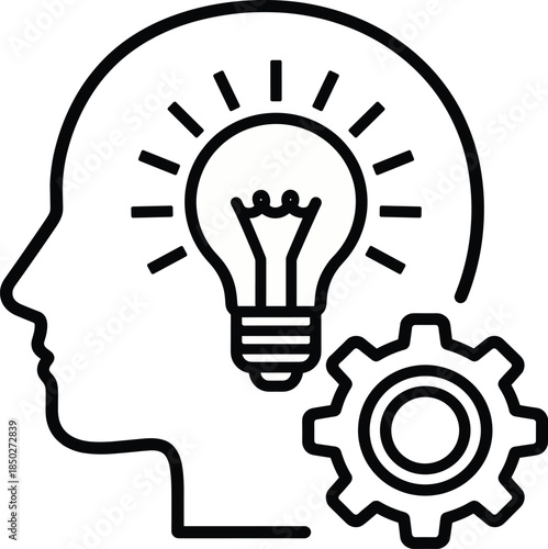 Creative brain lightbulb with gear vector showing innovation idea and business strategy concept design