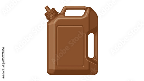 Plain brown plastic jerry can, a durable fuel container designed for safely storing and transporting liquids, isolated on white.