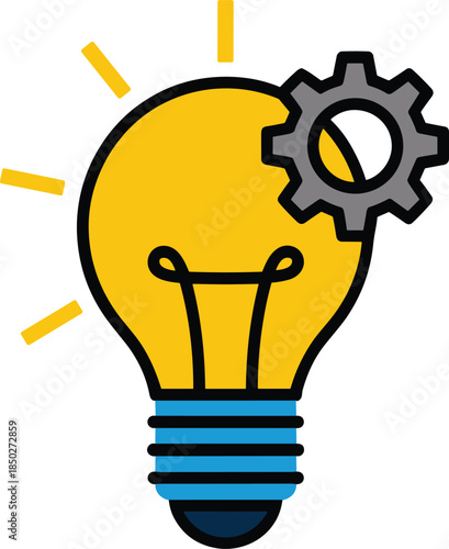 Creative brain lightbulb with gears vector representing idea generation and innovation concept
