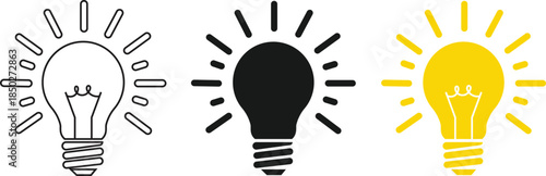 Light Bulb Idea Icon Set in Outline Solid and Color Styles for Creativity Innovation and Inspiration – Vector Illustration