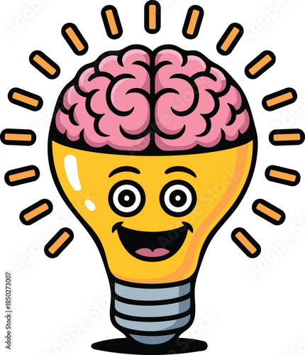Creative brain lightbulb with happy face for innovation and new idea generation