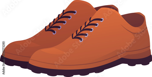 Pair shoes, brown leather footwear with laces, vector golf sport game professional equipment, protective sport uniform