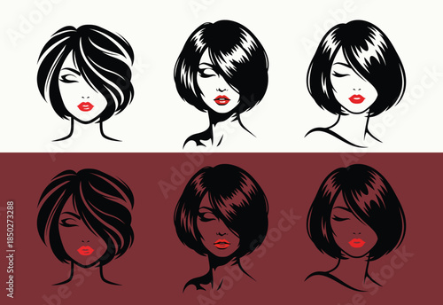 Six different hairstyle illustrations of women