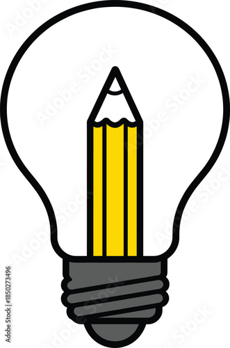 Creative Concept of Bright Idea with Lightbulb Shape Featuring Yellow Pencil Inside for Brain Innovation