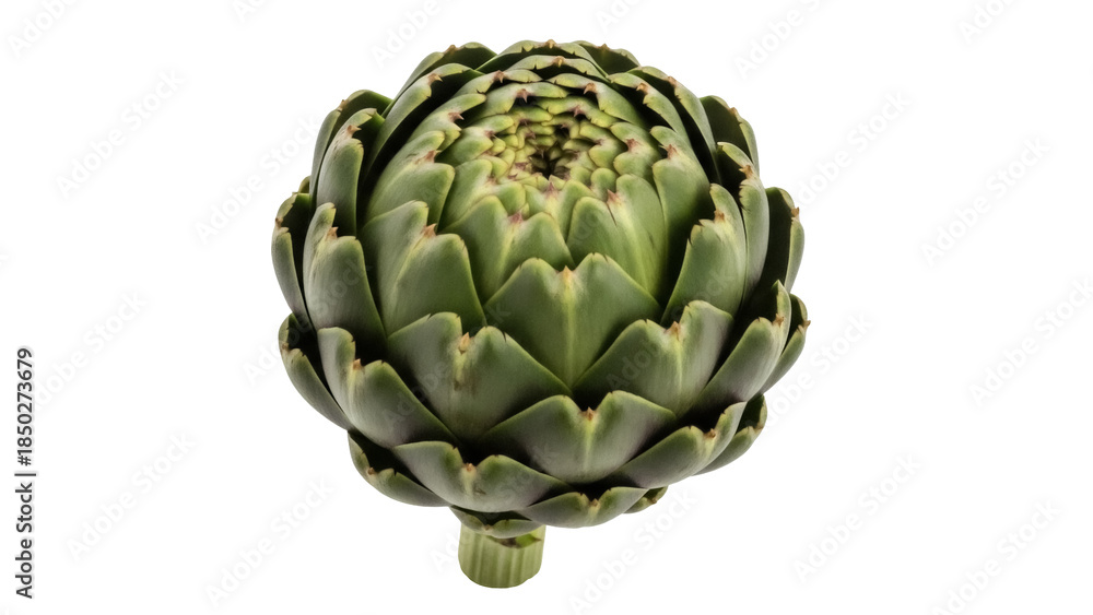 Fototapeta premium Fresh green artichoke isolated PNG on transparent background, healthy vegetable for vegan and vegetarian cooking