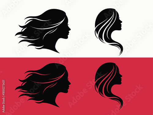 Silhouette of four women s heads with long hair