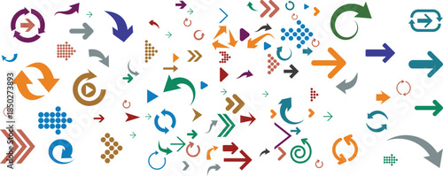 Collection of colorful arrow icons and symbols for design and navigation