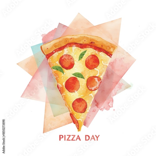 Delicious Watercolor Pizza Slice Illustration for Pizza Day Celebration