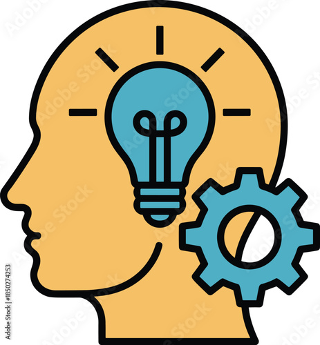 Creative head and brain lightbulb with mechanical gear to improve business idea concept thinking