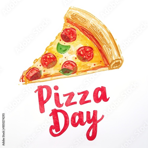 Delicious Pepperoni Pizza Slice Illustration for Pizza Day Celebration