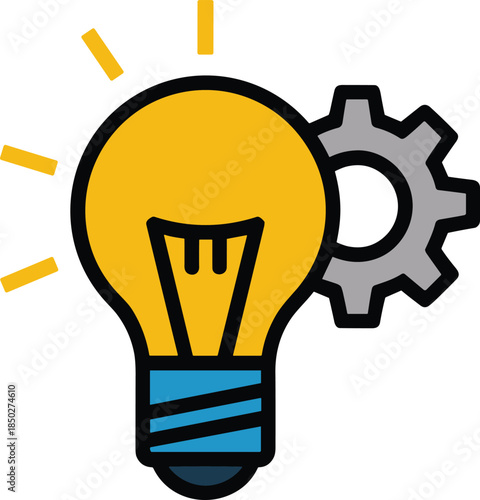 Creative lightbulb cogwheel vector symbol for bright ideas and mechanical thinking in business theme art