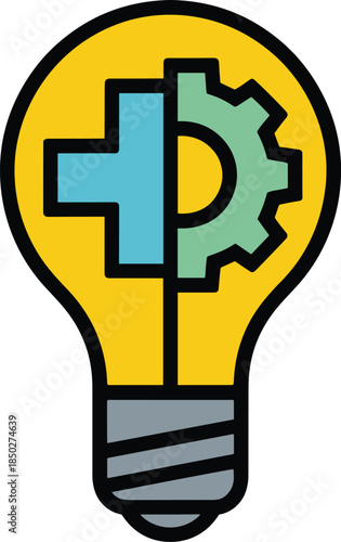 Creative problem solving concept with plus sign and cogwheel in brain lightbulb vector