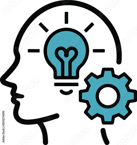 Creative thinking and brain lightbulb process with mechanical gear as intelligence symbol concept