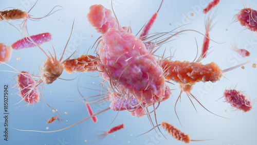 Tableau sur toile Bacteria with Different Flagella Types, Monotrichous, Amphitrichous, Lophotricho