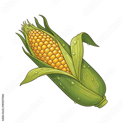 Fresh Corn on the Cob with Water Droplets