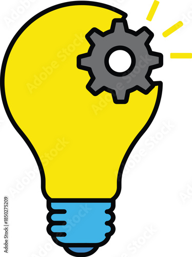 Innovative Lightbulb and Gear Icon Idea Symbolize Brain Thinking, Creative Solutions, and Knowledge