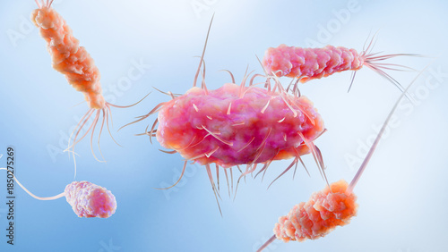 Fotografia Bacteria with Different Flagella Types, Monotrichous, Amphitrichous, Lophotricho