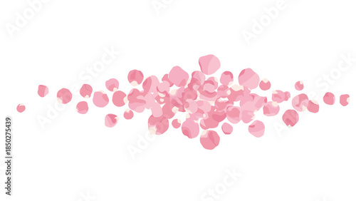 Lush cluster of soft pink rose petals piled in the center of a pristine white background, conveying tenderness, romance, and the gentle essence of nature's beauty.