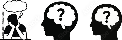 Creative Person Silhouette Thinking with Thought Bubble and Brain Question Mark Shape Design with Brain Concept
