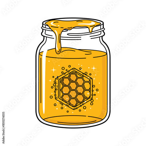 Honey in a jar with honeycomb design