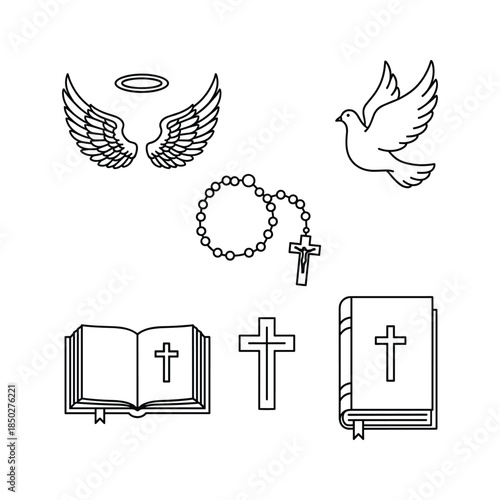Catholic religious symbols black white illustration