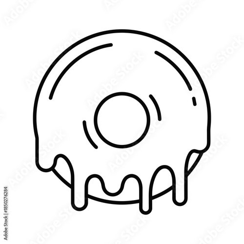 Black outline of a donut with dripping glaze