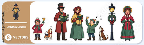 Christmas carolers singing joyful holiday songs together outdoors