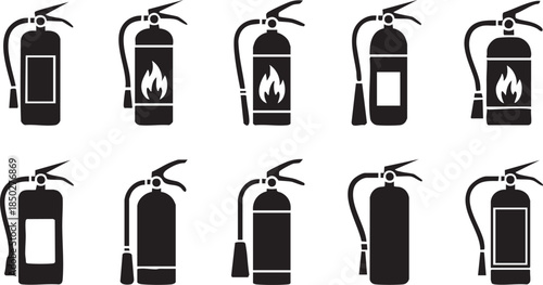 fire extinguisher icons set isolated on white background