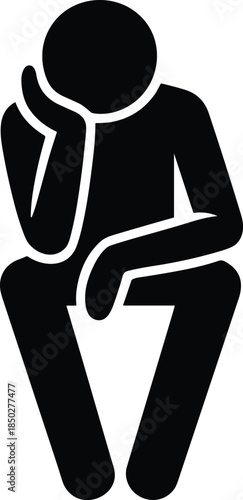 Creative brain squatting man icon design graphic silhouette with hand resting on side knee