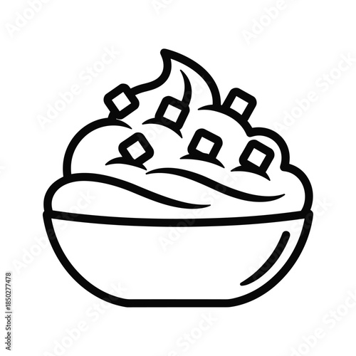 Ice Cream in a Bowl Line Art Illustration