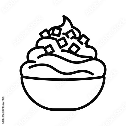 Ice Cream in Bowl Simple Line Art Illustration