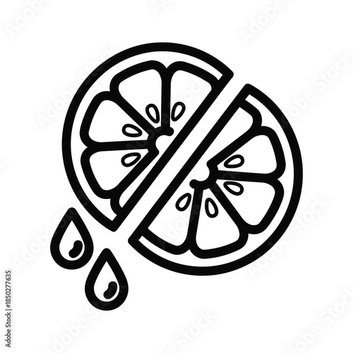 Orange Slice with Juice Drops Simple Line Art