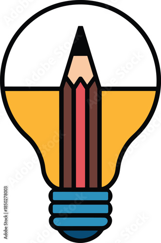 Creative concept of brain lightbulb with pencil showing idea and knowledge thinking learning process