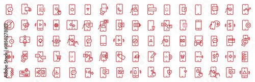 Smartphone icon set. Editable line icons. Vector illustration.