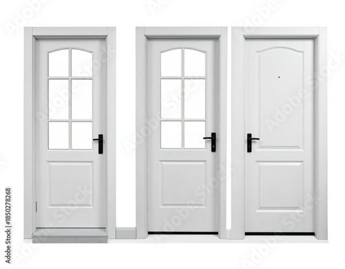 Wallpaper Mural Three white paneled doors with different window designs, side-by-side, on a white background Torontodigital.ca