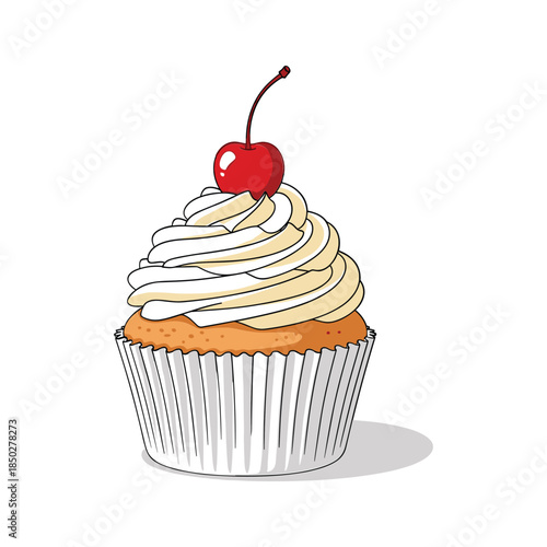 Cupcake with Cherry on Top Creamy Frosting