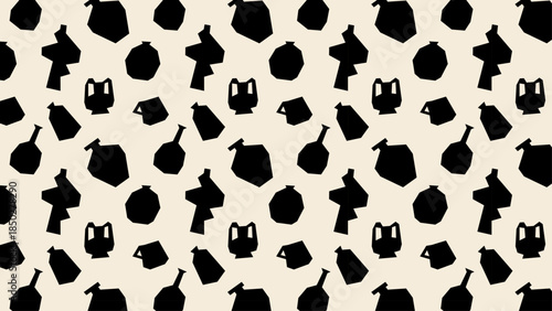 Ceramic pattern in cut-out style. Repeating pottery elements with abstract shapes, handmade feel and modern decorative design.