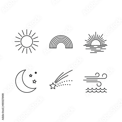 Simple Line Art Weather Icons Set